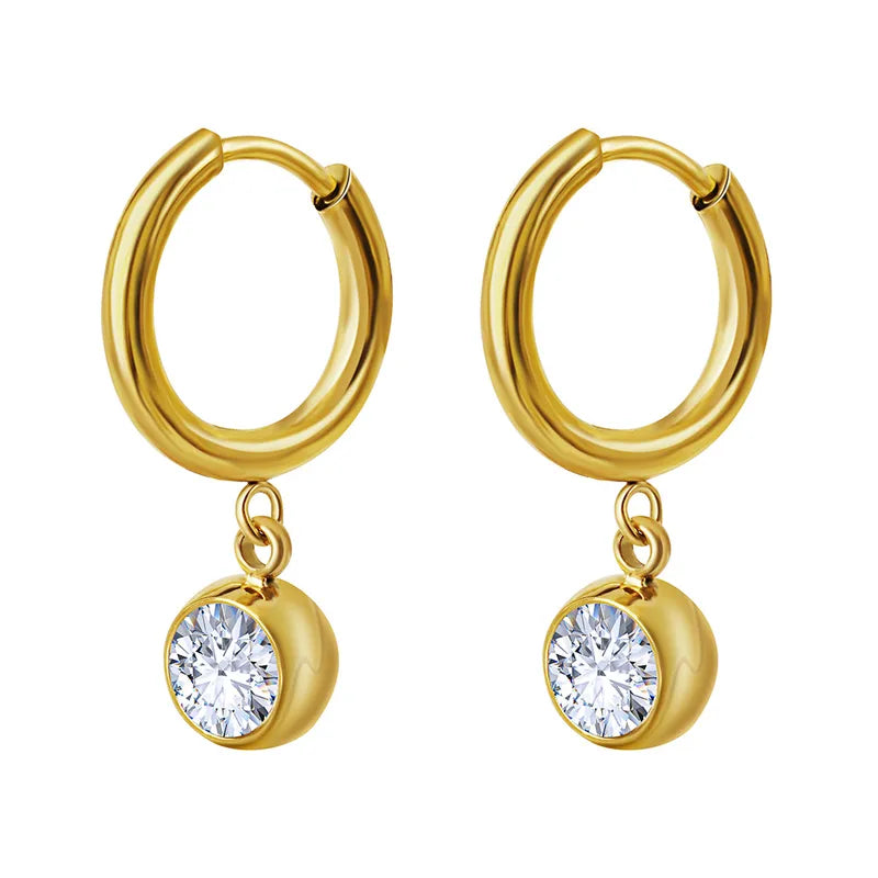 Solitaire Drop Hoop Earrings