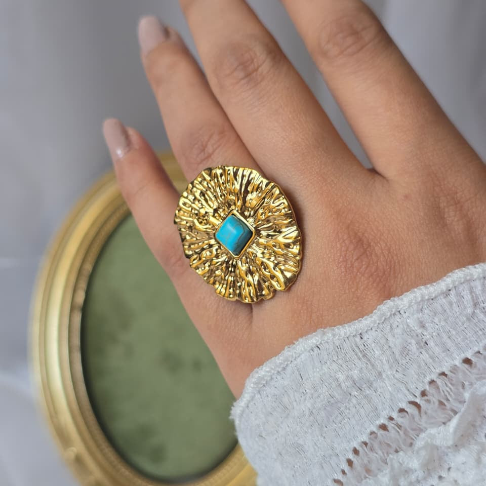 Turquoise Bloom Blue Stone Statement Ring