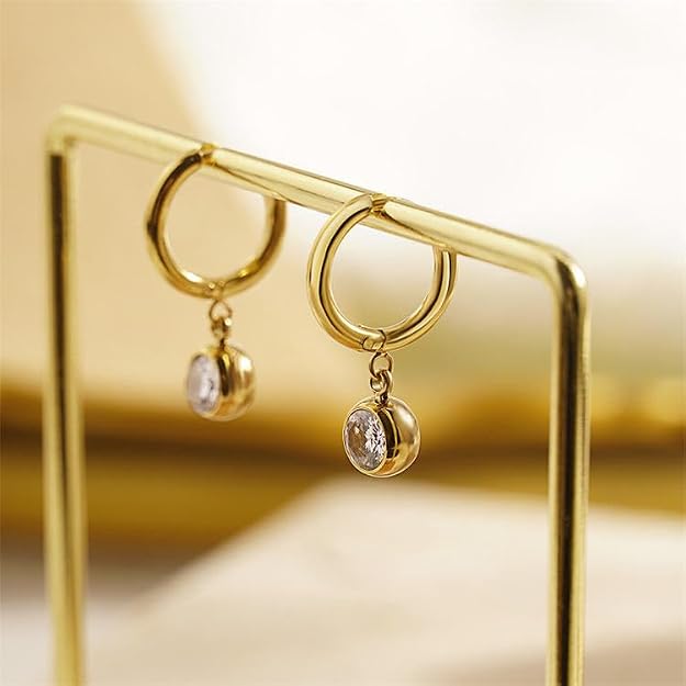 Solitaire Drop Hoop Earrings