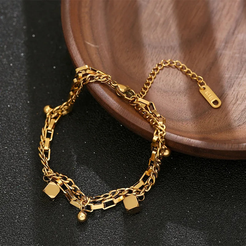 Double Layered Cube Charms Bracelet