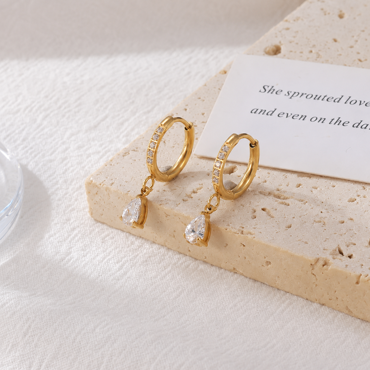 Diamond Pear Drop Huggie Earrings