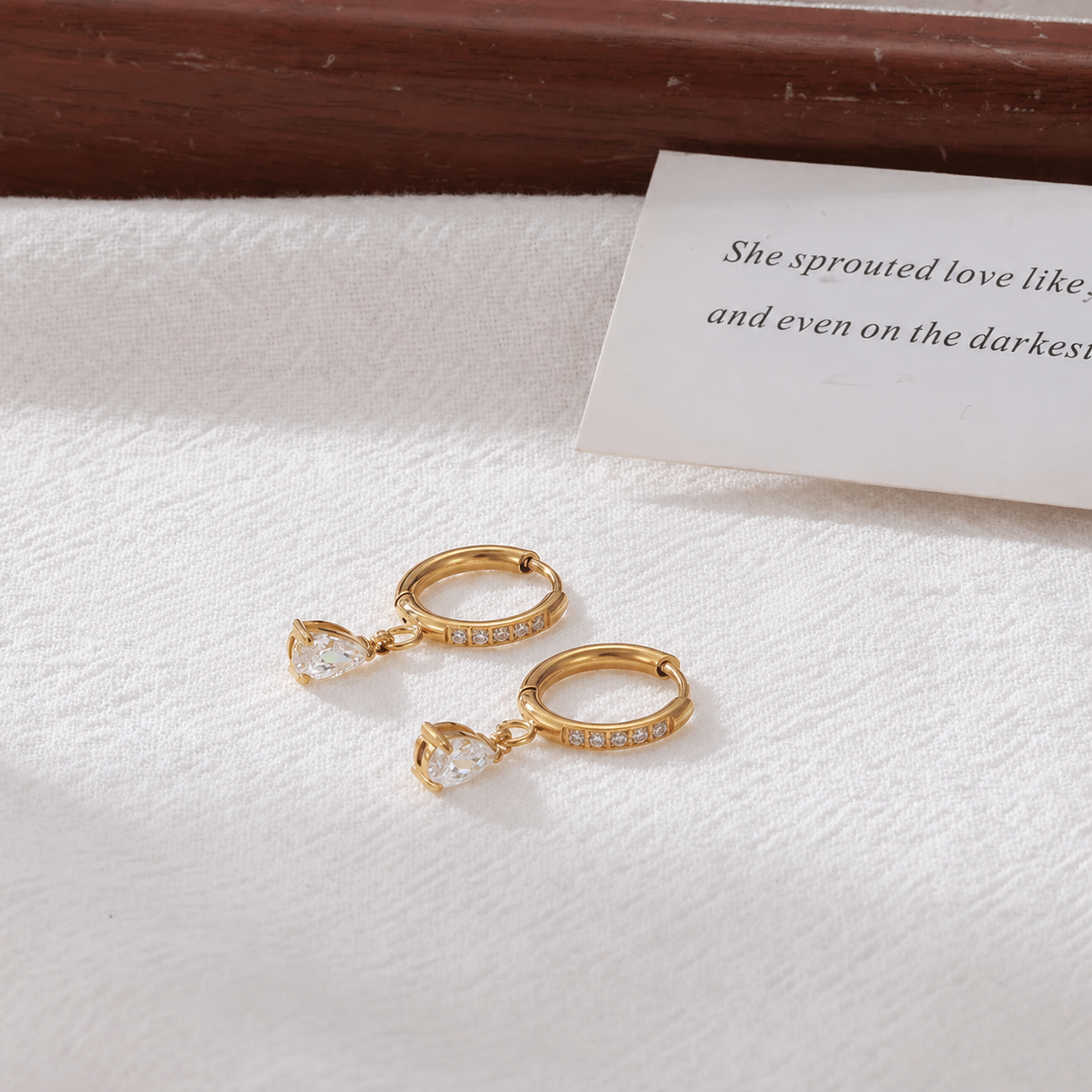 Diamond Pear Drop Huggie Earrings