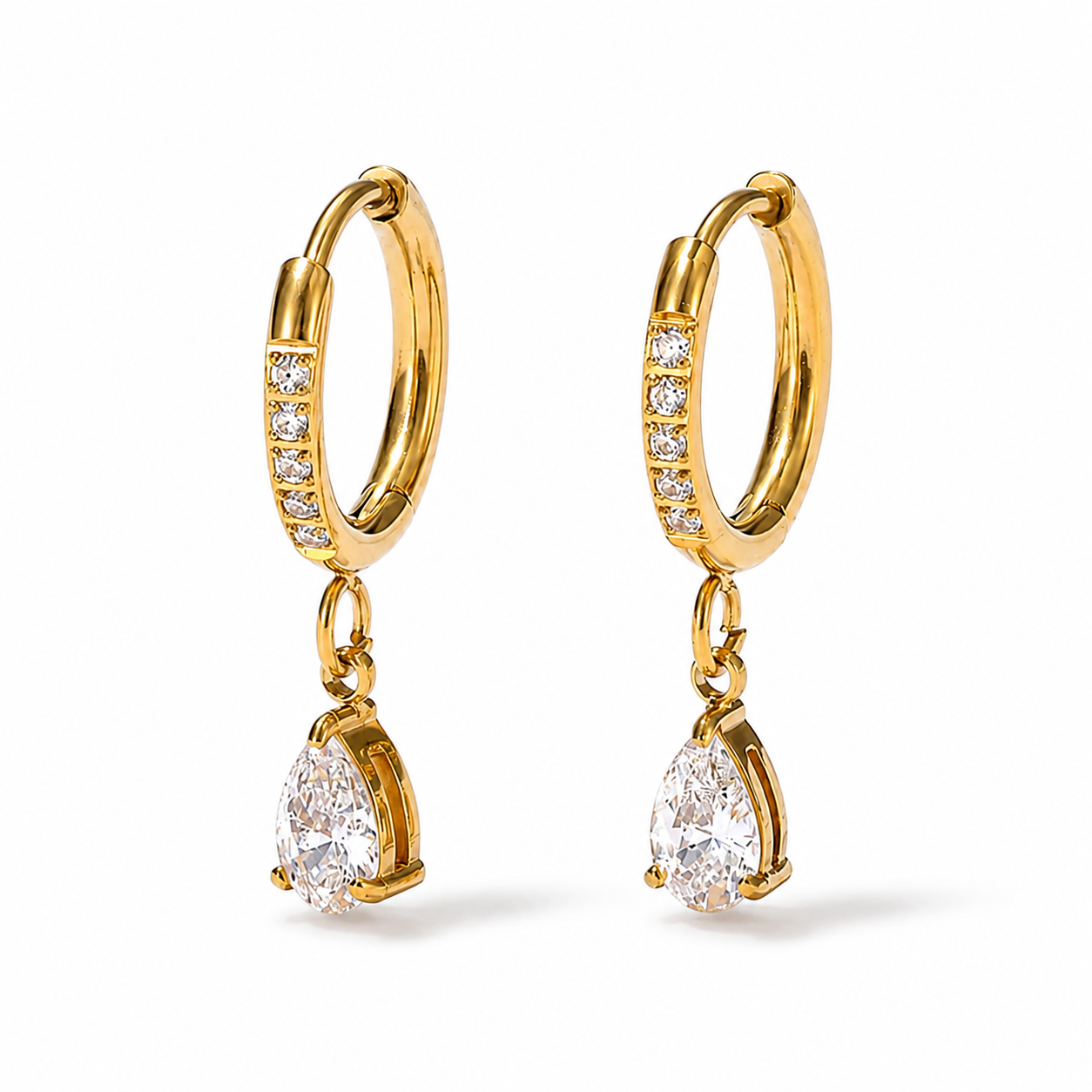 Diamond Pear Drop Huggie Earrings