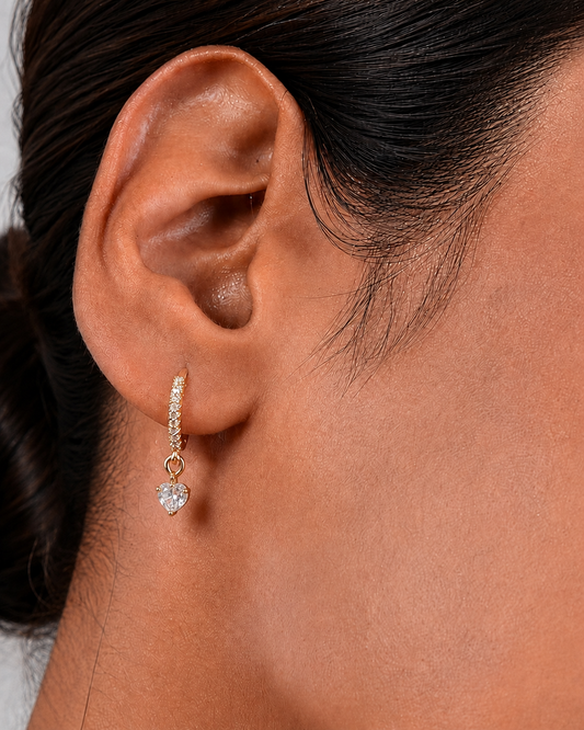 Diamond Heart Drop Huggie Earrings