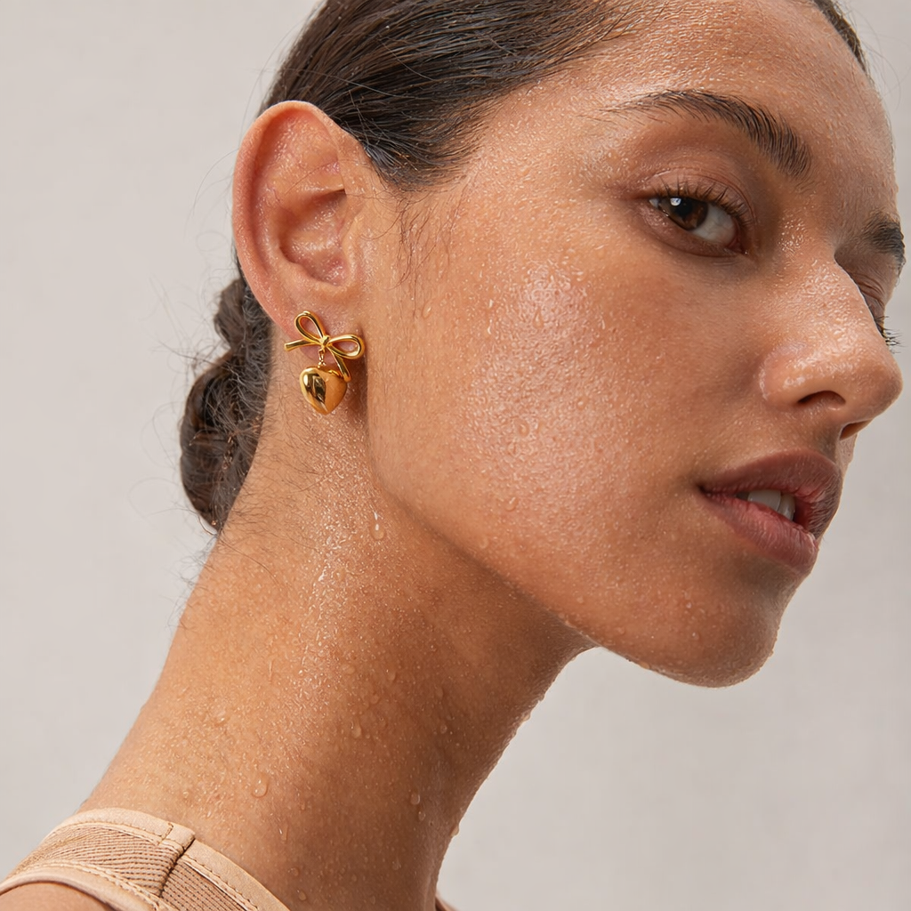 Bow Heart Drop Earrings