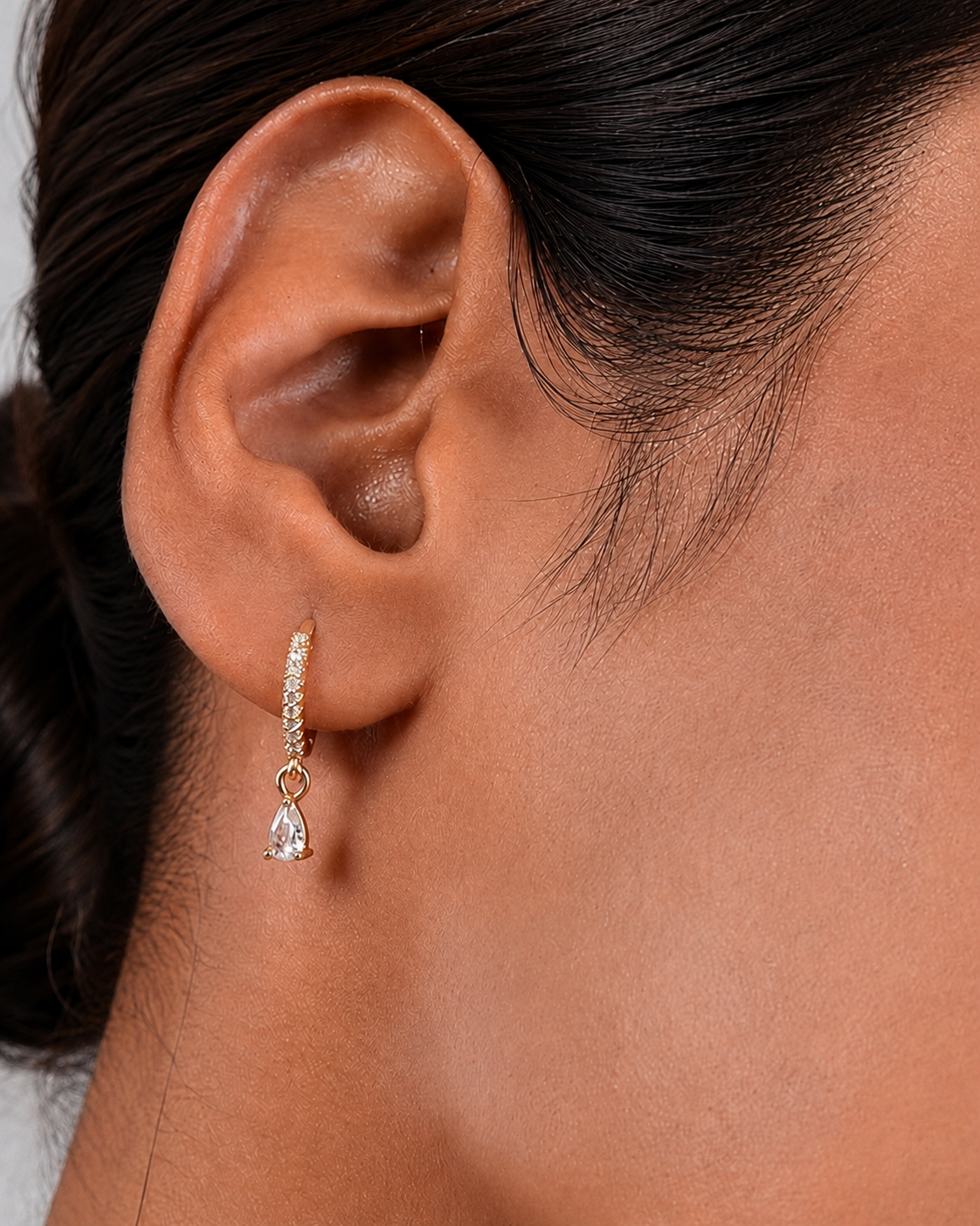 Diamond Pear Drop Huggie Earrings