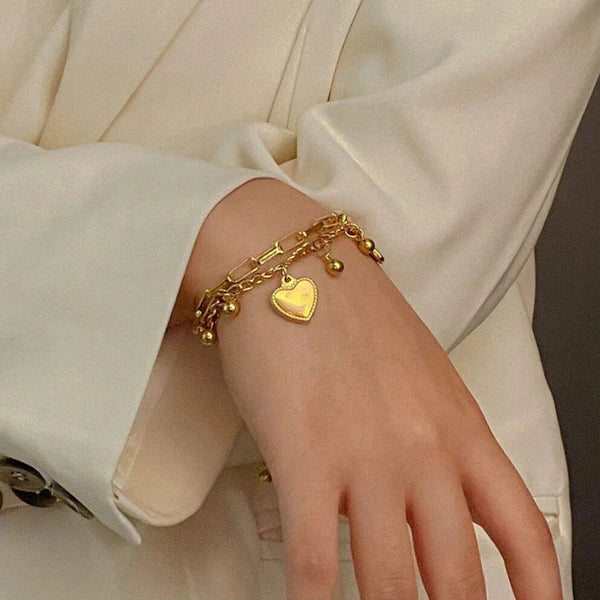 Double Heart Charm Layered Bracelet