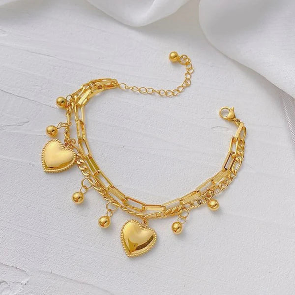 Double Heart Charm Layered Bracelet