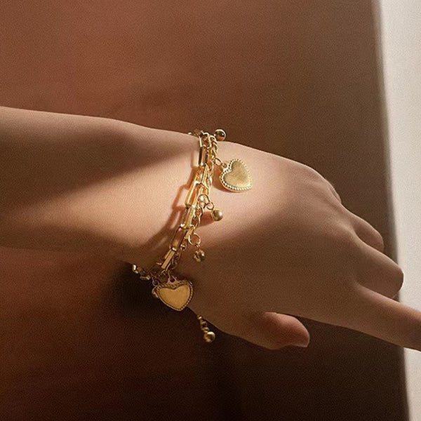 Double Heart Charm Layered Bracelet