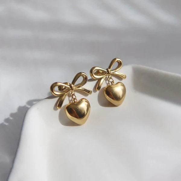 Bow Heart Drop Earrings