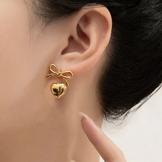 Bow Heart Drop Earrings