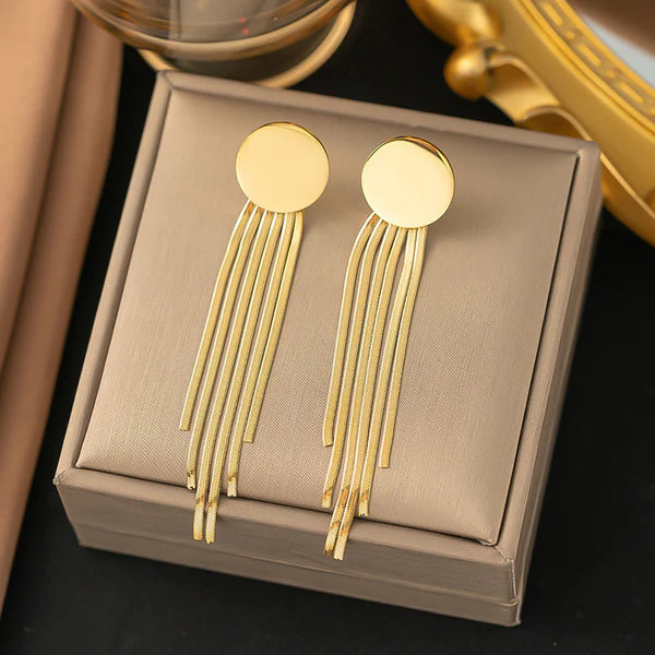 Round Disk Tassel Earrings