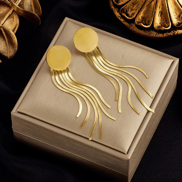 Round Disk Tassel Earrings