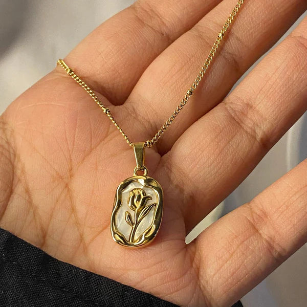 White Rose Pendant Necklace