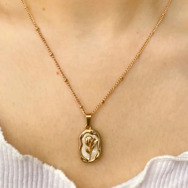 White Rose Pendant Necklace