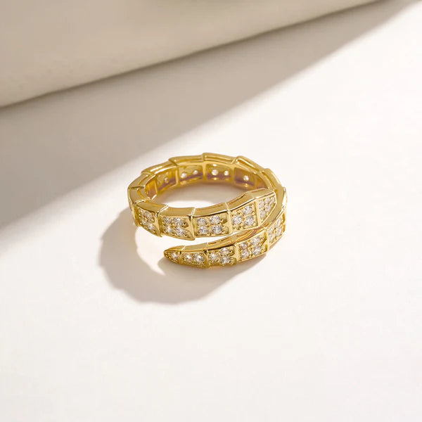 Snake Themed Crystal Stones Adjustable Ring