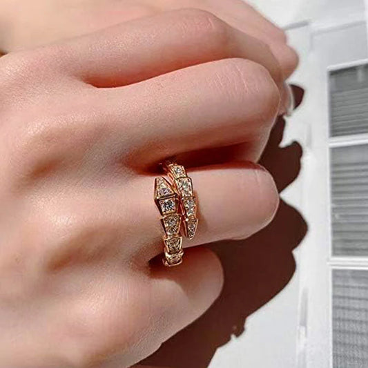 Snake Themed Crystal Stones Adjustable Ring