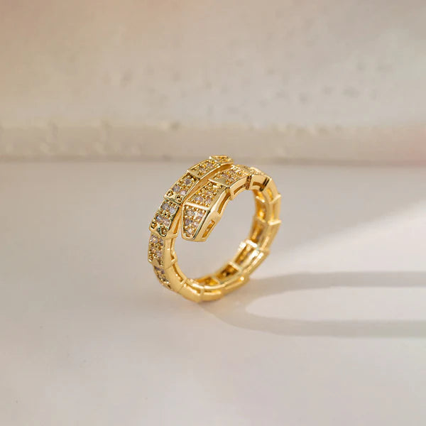 Snake Themed Crystal Stones Adjustable Ring