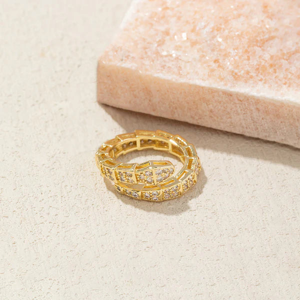 Snake Themed Crystal Stones Adjustable Ring