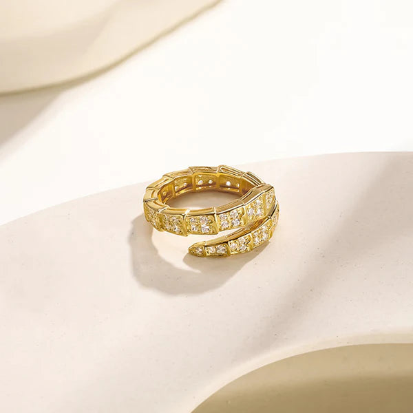 Snake Themed Crystal Stones Adjustable Ring