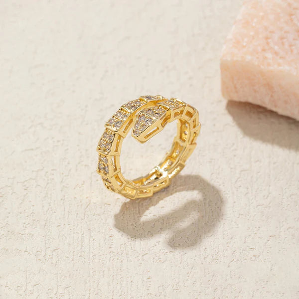 Snake Themed Crystal Stones Adjustable Ring