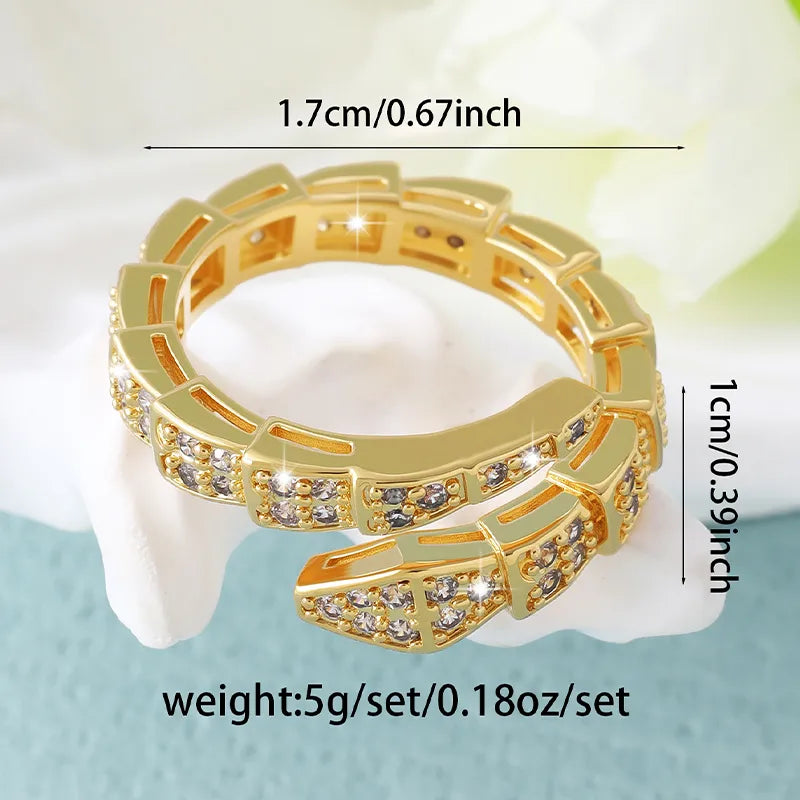 Snake Themed Crystal Stones Adjustable Ring