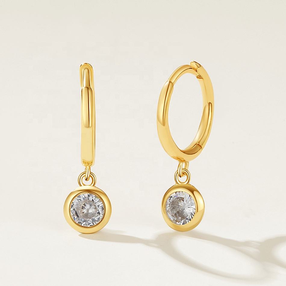 Solitaire Drop Hoop Earrings