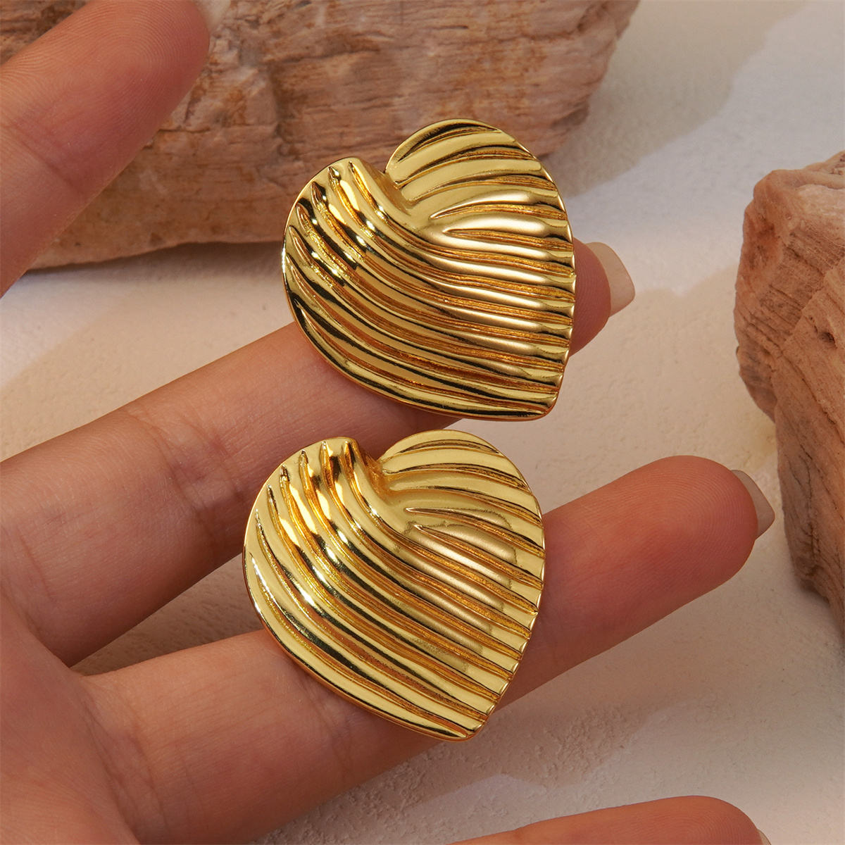 Sculpted Heart Stud Earrings