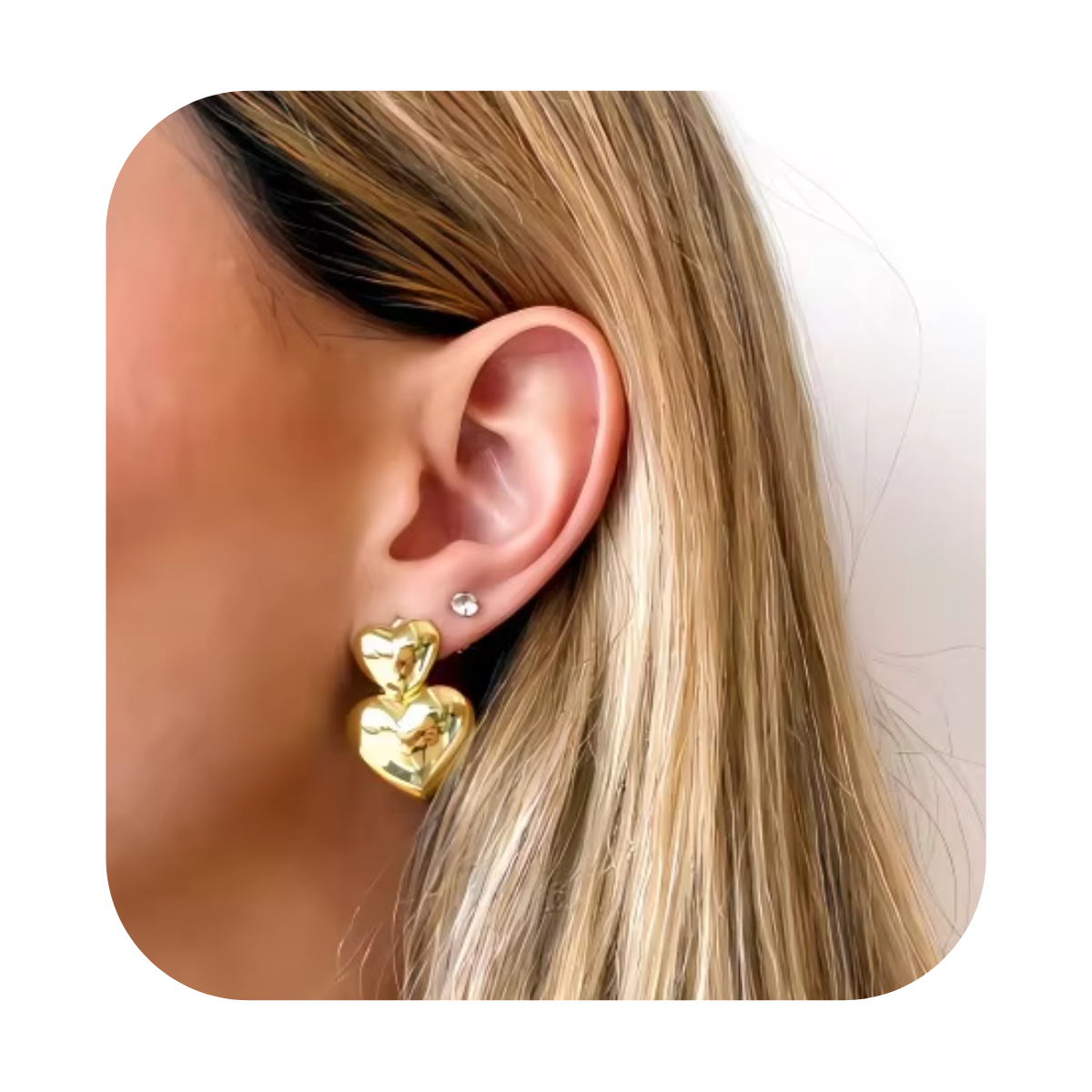 Double Heart Stud Earrings