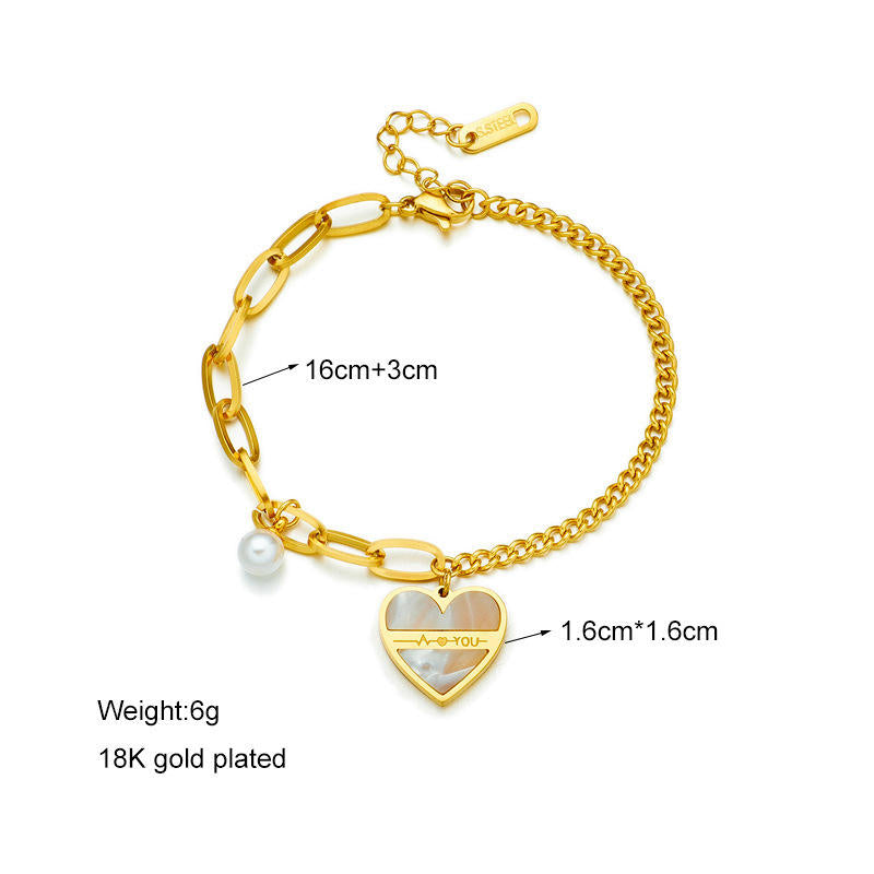 Love White Heart Pearl Charm Bracelet