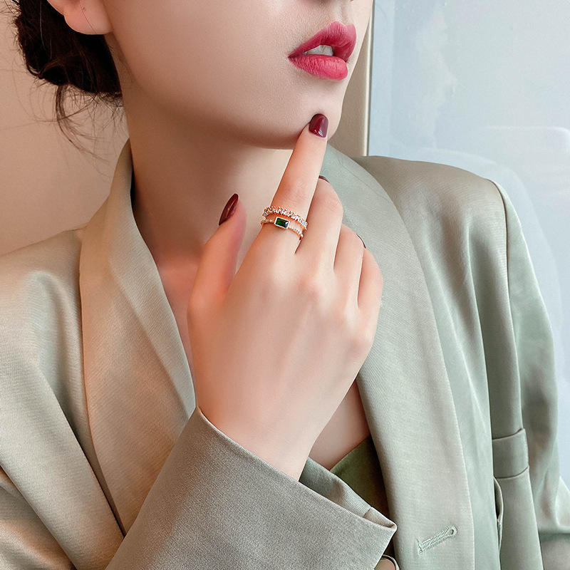 Emerald Green Baguette Stone Band Ring