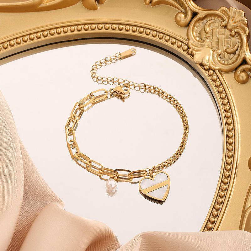 Love White Heart Pearl Charm Bracelet
