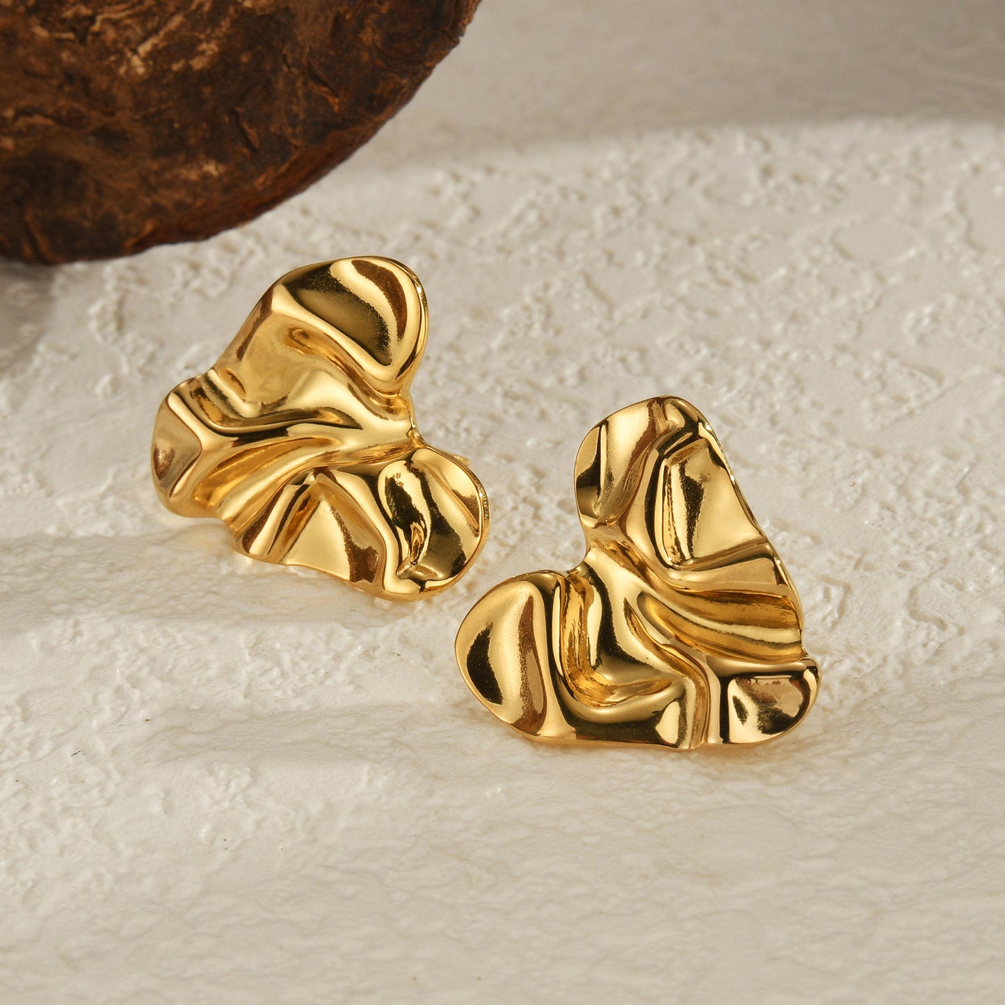 Crumple Heart Stud Earring