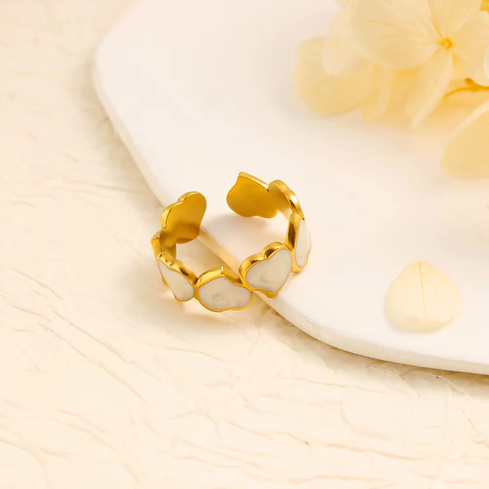 Heart White Enamel Ring