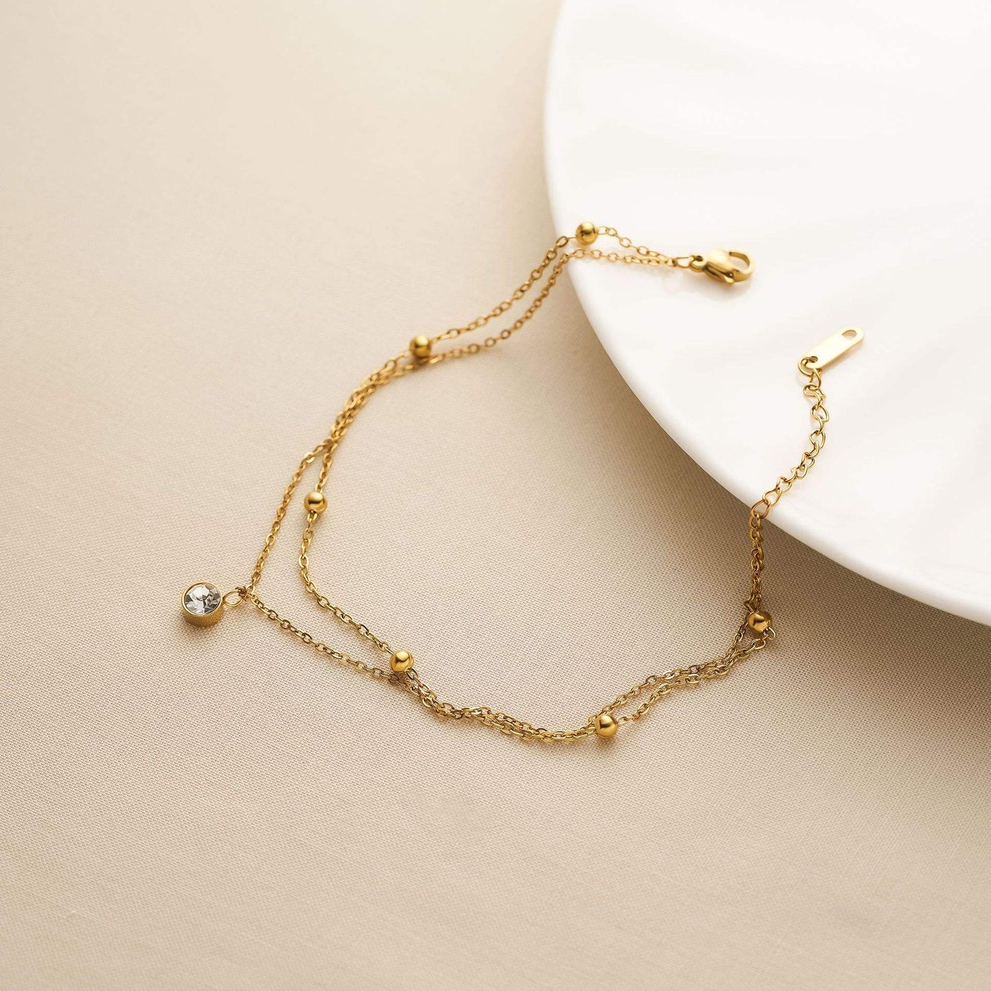 Single Diamond Beads Anklet