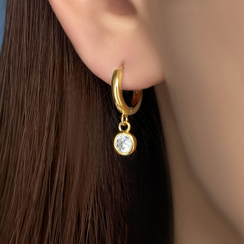Solitaire Drop Hoop Earrings