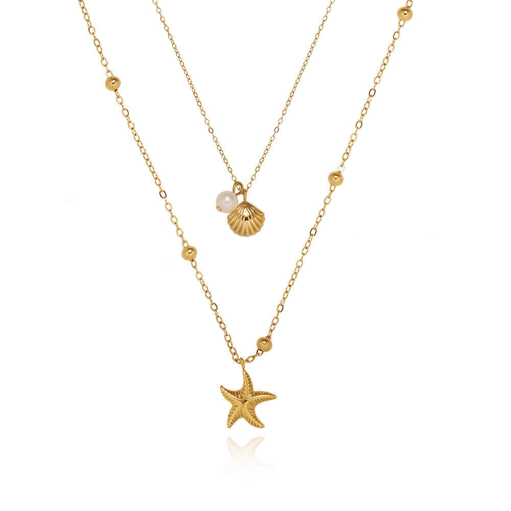 Shell Starfish Pearl Double Layer Necklace