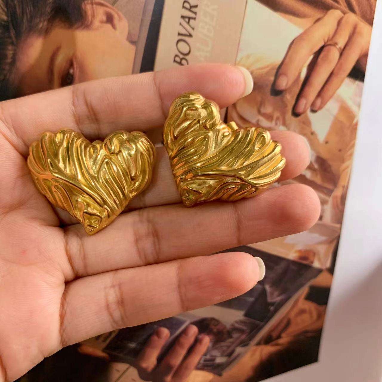 Textured Puffy Heart Stud Earrings