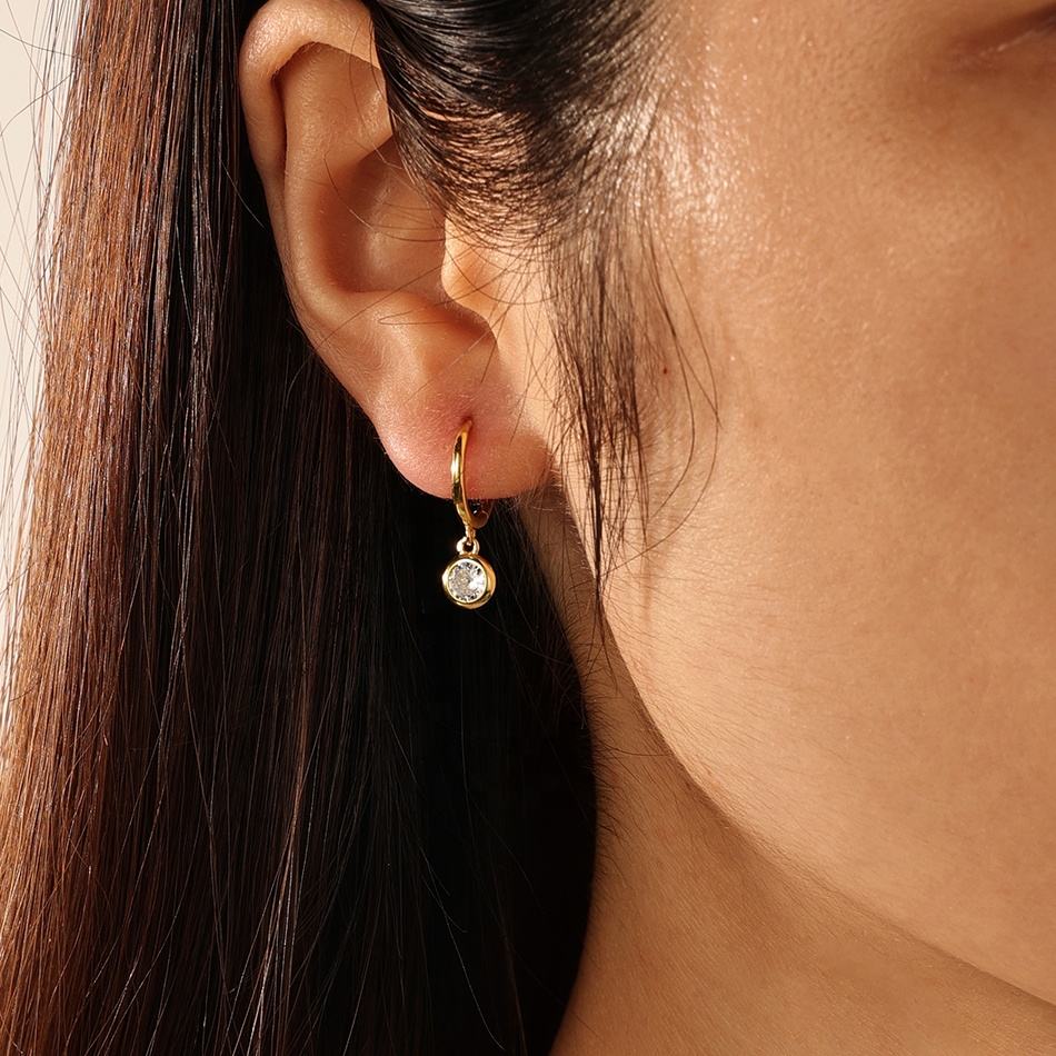 Solitaire Drop Hoop Earrings