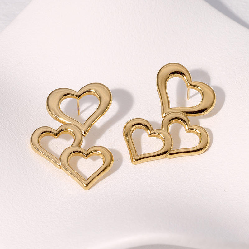 Triple Hearts Drop Earrings