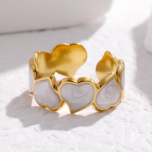 Heart White Enamel Ring