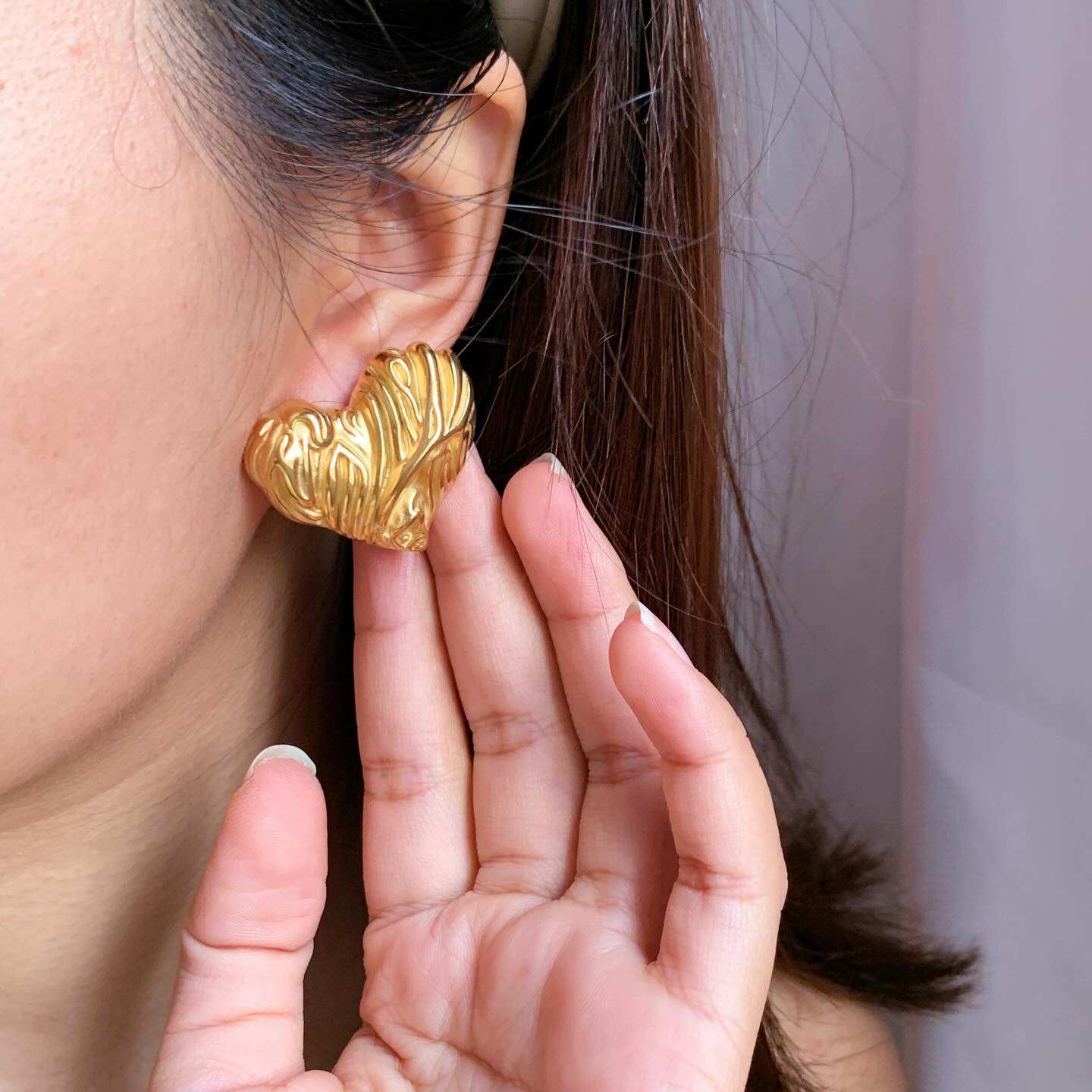 Textured Puffy Heart Stud Earrings