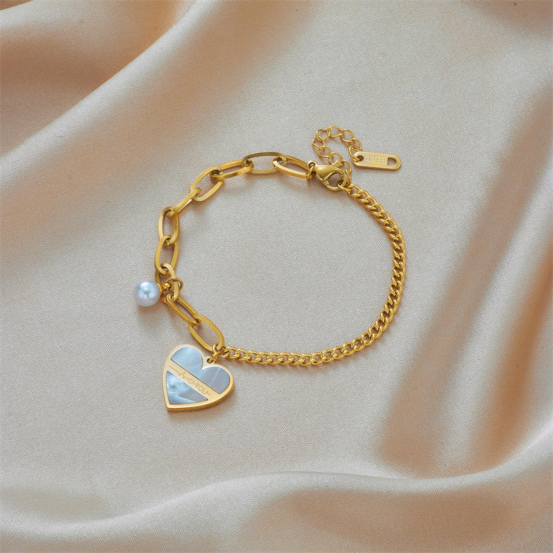 Love White Heart Pearl Charm Bracelet
