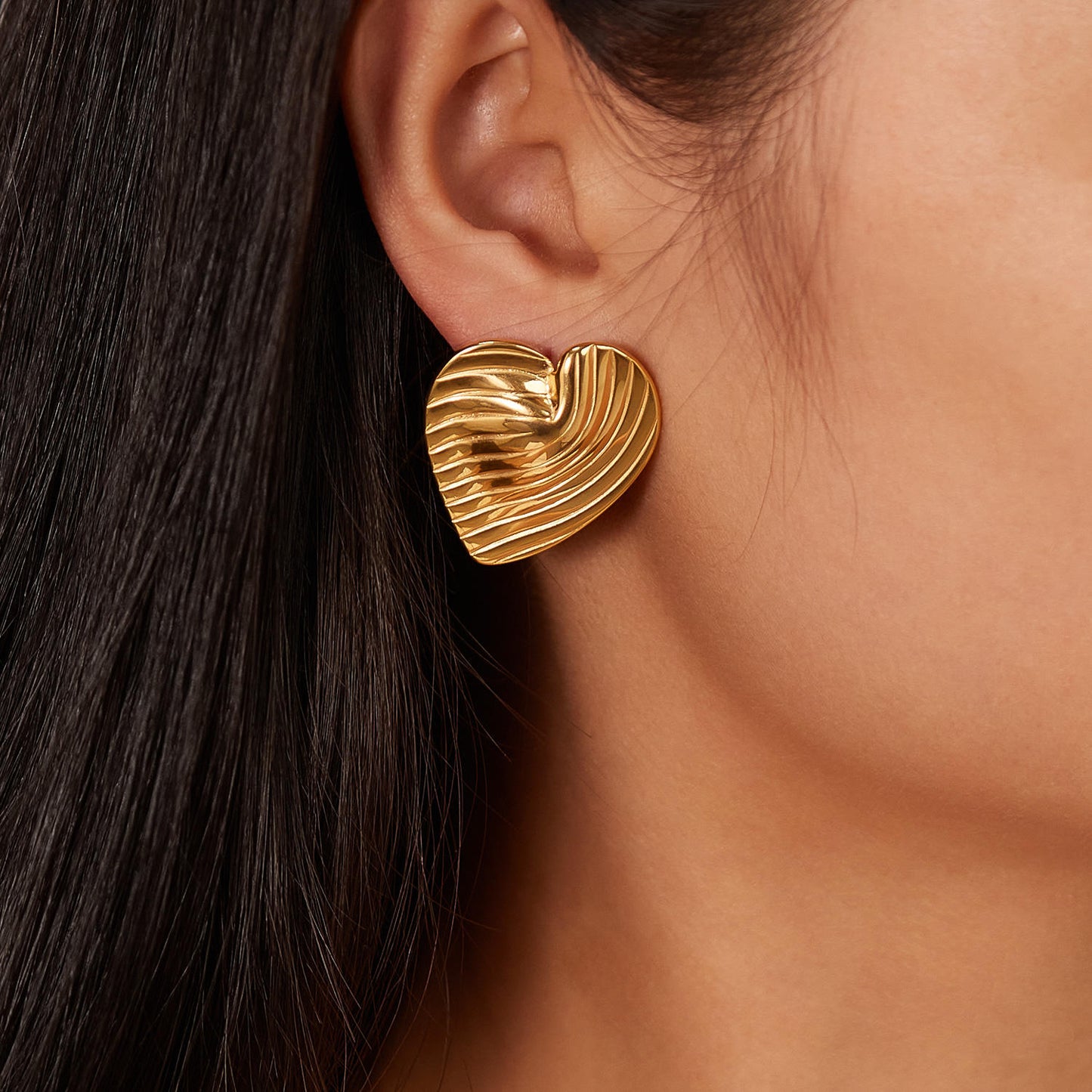 Sculpted Heart Stud Earrings