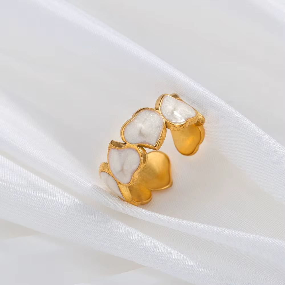 Heart White Enamel Ring