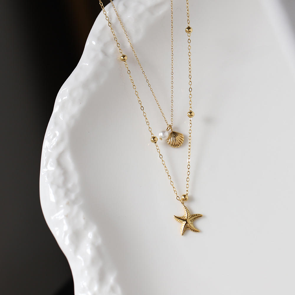 Shell Starfish Pearl Double Layer Necklace