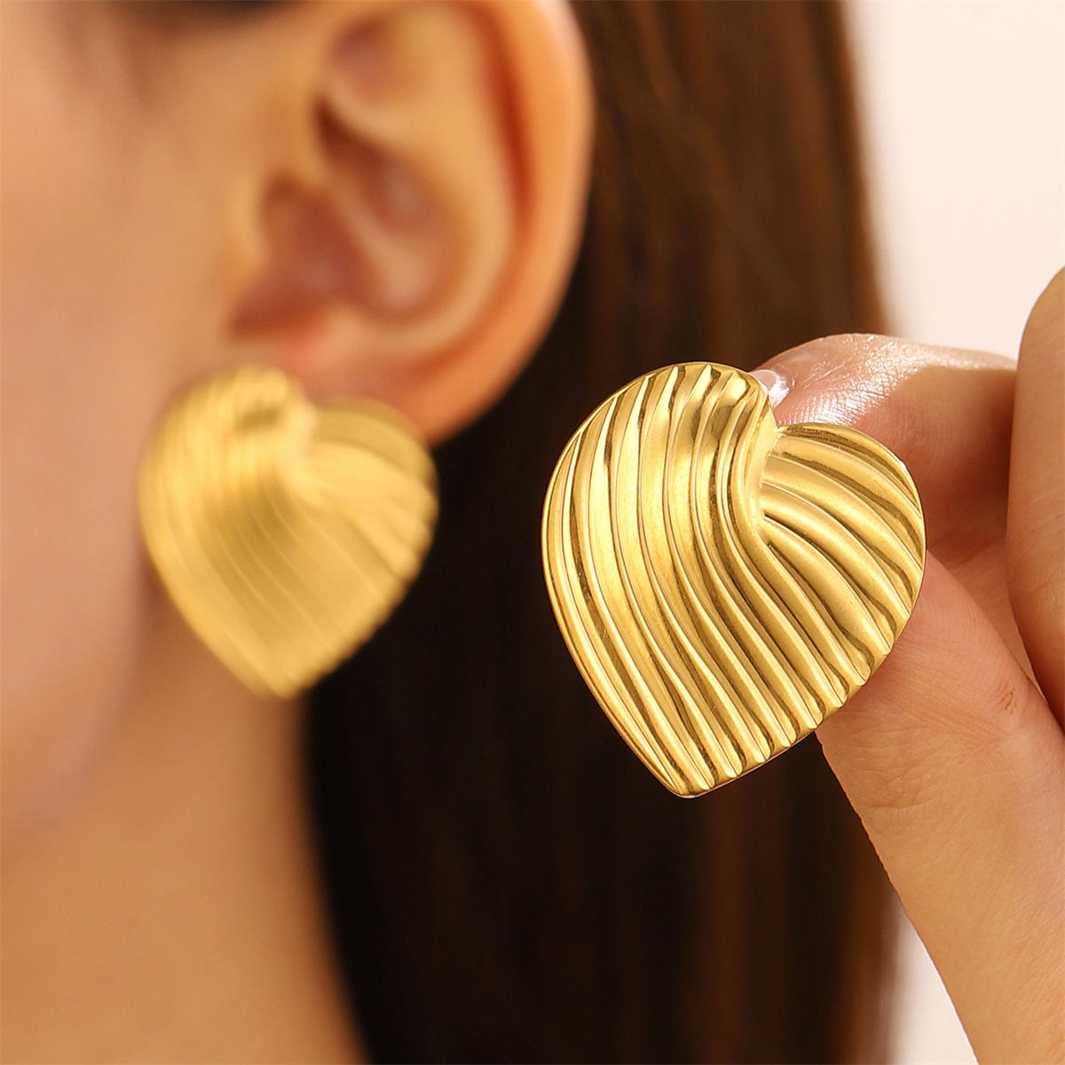 Sculpted Heart Stud Earrings
