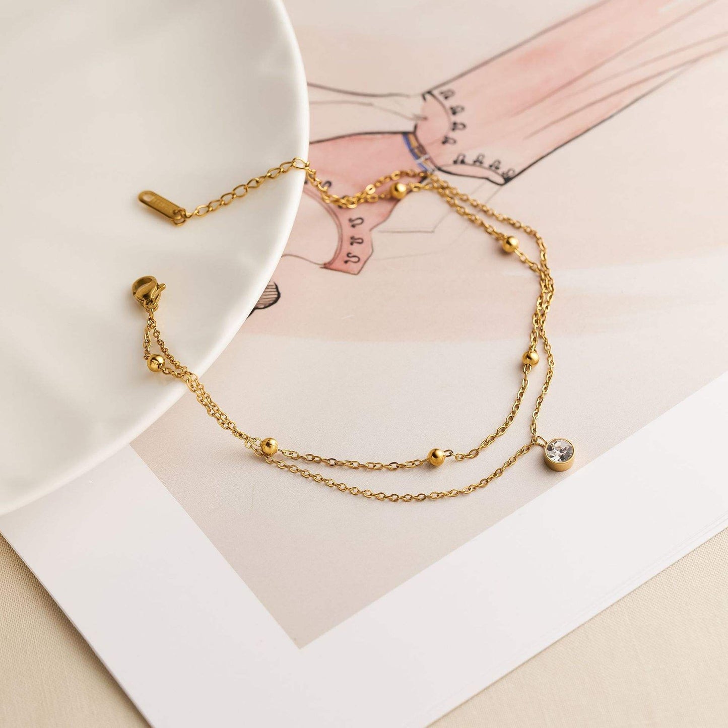 Single Diamond Beads Anklet