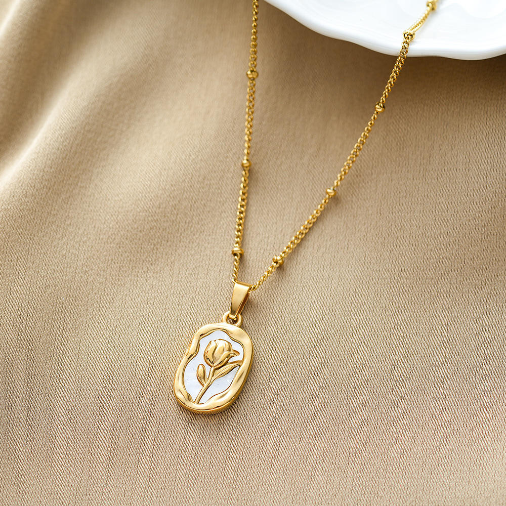 White Rose Pendant Necklace