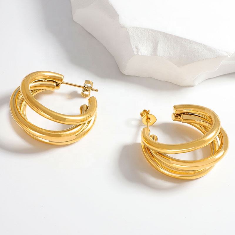 Triple C Hoop Stud Earrings